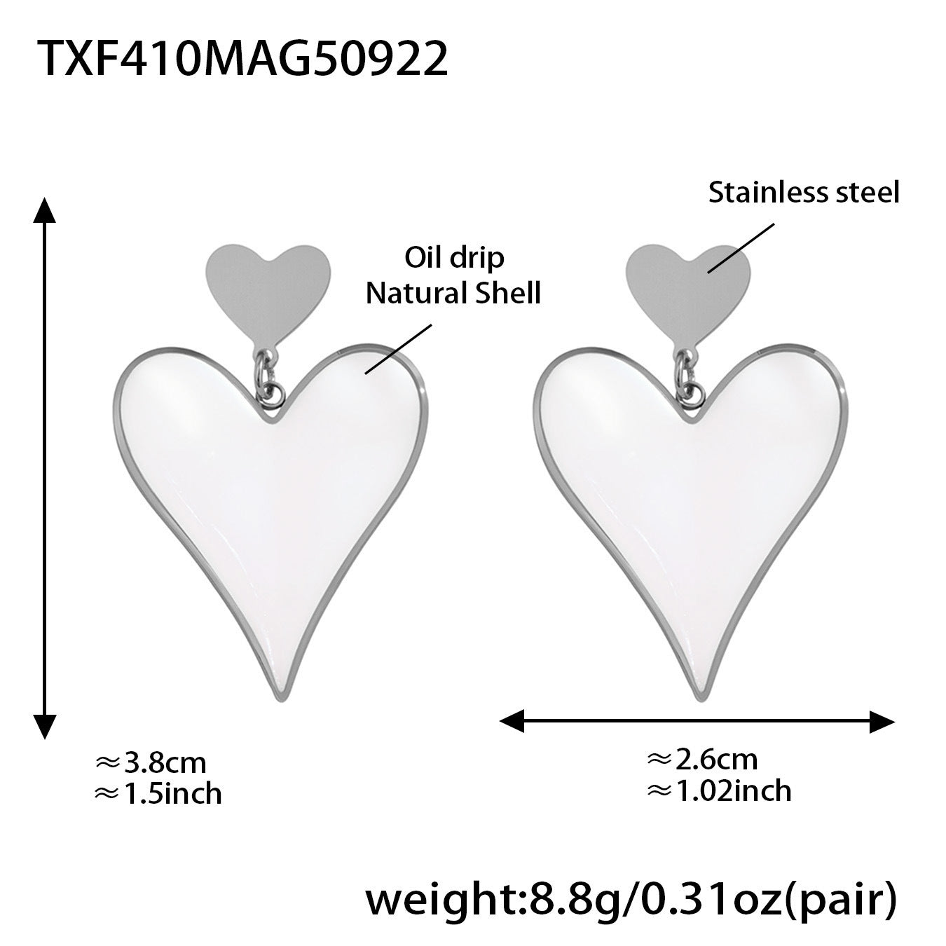 B廠【TXF410】天然貝殼滴油大小愛心耳環戒指不鏽鋼材質跨境熱銷時尚飾品
 25.10-1