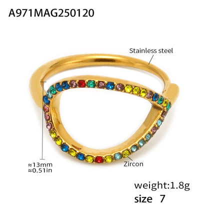 B廠【A971】鴿子蛋水滴超閃CNC鑲鋯石戒指側開口可調不鏽鋼保色尾戒 25.01-4