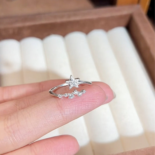 E廠【XDQ8087R】S925純銀輕奢滿鑽星星開口戒指女小眾設計流星鋯石食指戒ins
 26.04-3