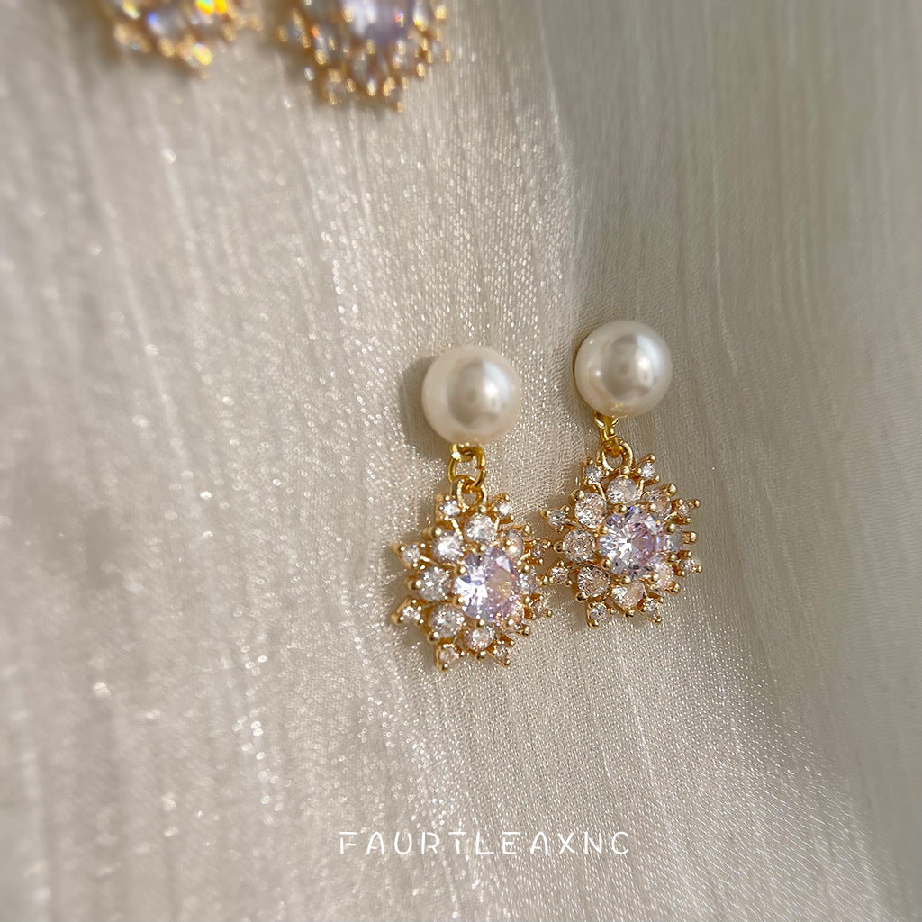 C廠【7078】時尚輕奢高級感鋯石雪花珍珠氣質唯美新款手工耳飾
 25.11-2