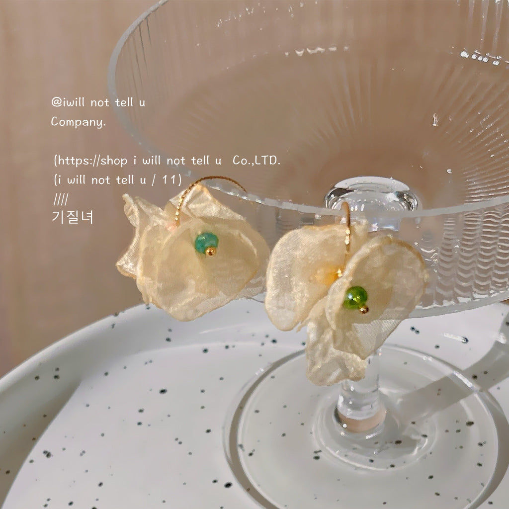 C廠【C-822】甜美超仙春季薄紗立體花朵耳環法式復古文藝森系手工藝小花耳飾銀針 24.03-3