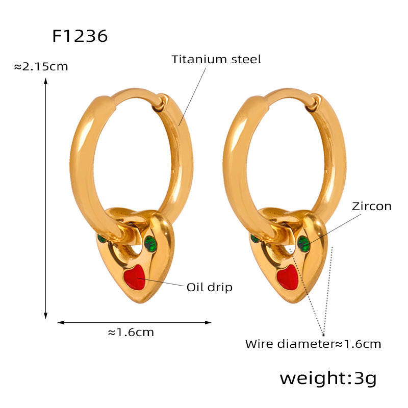 B廠【F1236】2024年新款法式耳扣復古砝碼彩釉愛心耳環小眾設計輕奢高級感耳飾 24.01-2