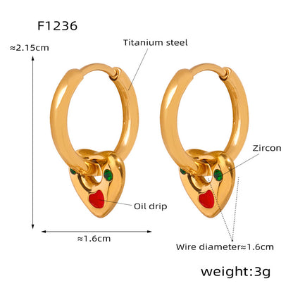 B廠【F1236】2024年新款法式耳扣復古砝碼彩釉愛心耳環小眾設計輕奢高級感耳飾 24.01-2
