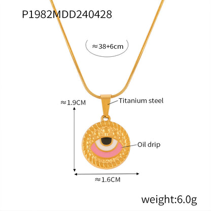 B廠【P1982】歐美時尚個性復古滴油眼睛鈦鋼項鍊女圓形設計惡魔之眼吊墜鎖骨鏈 24.05-1