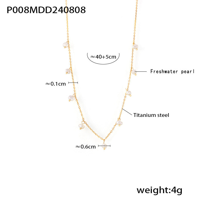 B廠【P008】法式跨國新款淡水珍珠項鍊ins風簡約甜美鈦鋼鍍18k真金鎖骨項鍊女 24.08-3