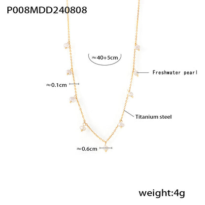 B廠【P008】法式跨國新款淡水珍珠項鍊ins風簡約甜美鈦鋼鍍18k真金鎖骨項鍊女 24.08-3