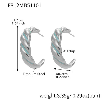 B廠【F812】新款不鏽鋼幾何扭紋滴油耳環琺瑯彩釉時尚個性耳飾鍍18k金
 25.11-1