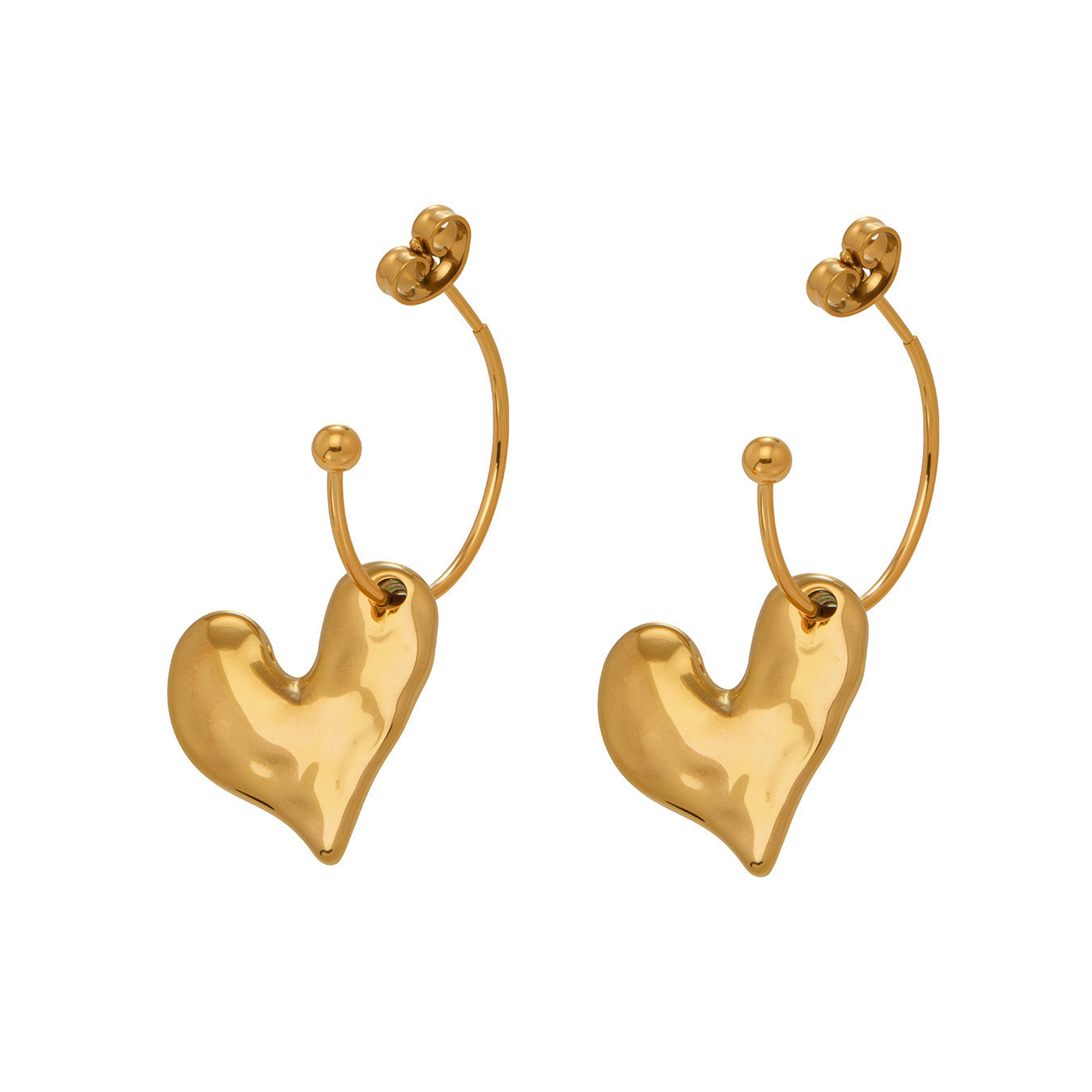 B廠【F044】ins簡約輕奢不對稱愛心吊墜耳環歐美跨國時尚網紅耳環不銹鋼鍍金
 26.02-1