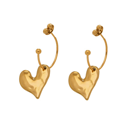 B廠【F044】ins簡約輕奢不對稱愛心吊墜耳環歐美跨國時尚網紅耳環不銹鋼鍍金
 26.02-1