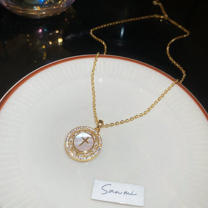 A廠【HN10433】18K真金電鍍鋯石貝母十字架項鍊韓系ins精緻優雅鎖骨鏈小眾頸鍊女
 25.10-5