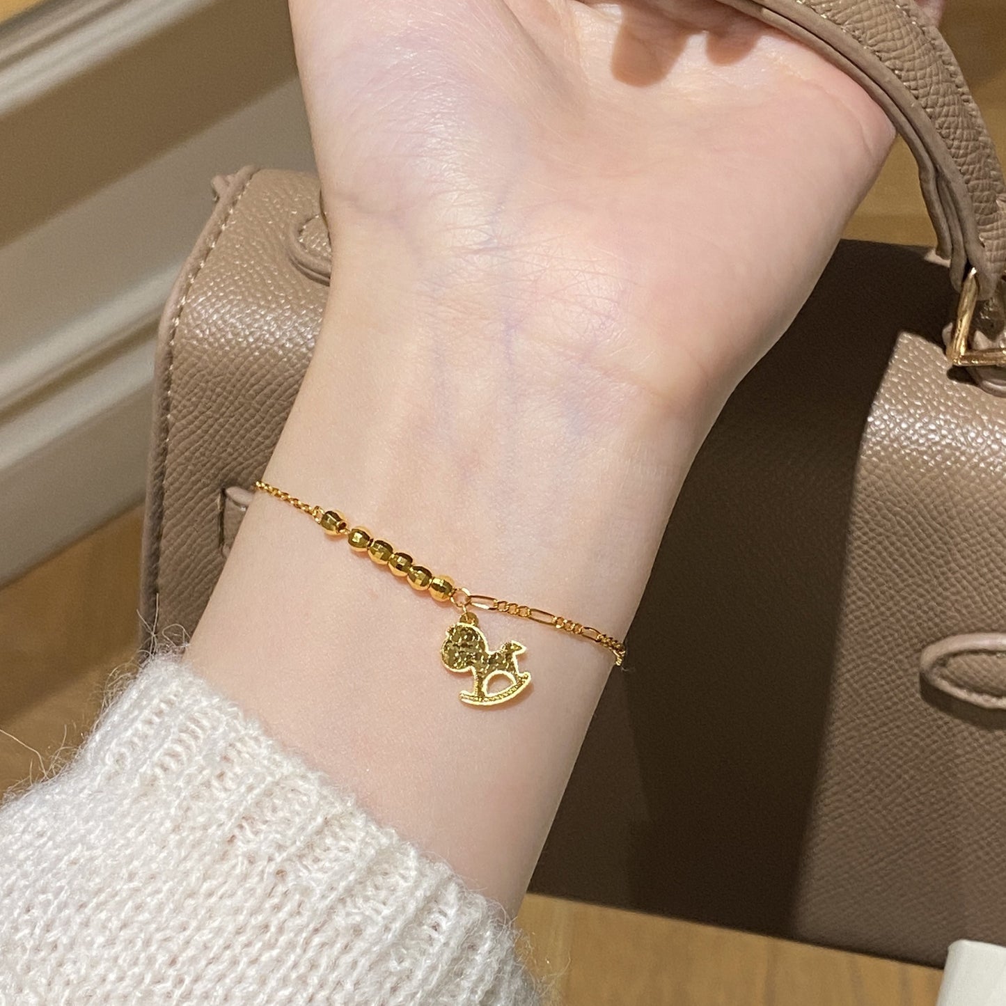 F廠【DQ1174S】碎冰冰馬上有錢手鍊女S925純銀小眾設計感銅錢生肖馬手飾
 25.11-2