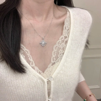 E廠【XDQ0301N】精工輕奢S925純銀十字金剛杵項鍊女高級感鑲鑽四葉草鎖骨鏈潮
 25.11-1