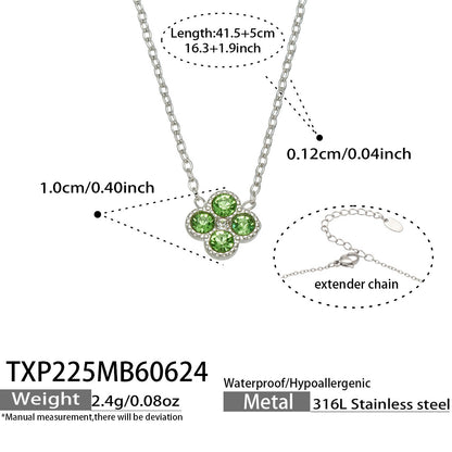 B廠【TXP225】跨境時尚花朵鑲水鑽耳釘ins小眾精緻女士項鍊首飾套裝不銹鋼飾品 26.07-1