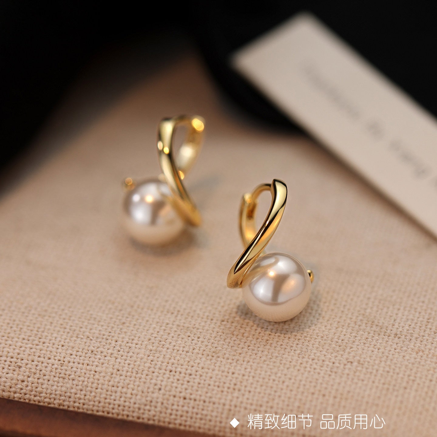 E廠【XDQ10141E】法式復古香檳色仿珍珠耳扣女S999純銀輕奢高級感耳環氣質耳飾
 26.01-2