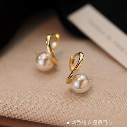 E廠【XDQ10141E】法式復古香檳色仿珍珠耳扣女S999純銀輕奢高級感耳環氣質耳飾
 26.01-2