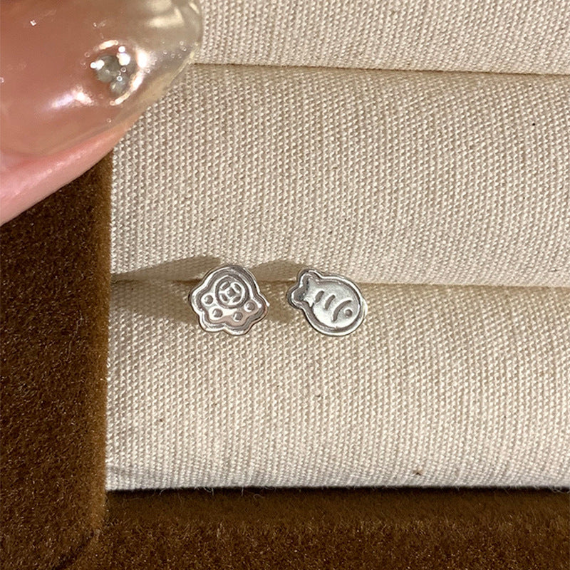 F廠【XDQ10996E】S999純銀簡約貓爪小魚不對稱耳環女甜美可愛日常通勤耳環百搭
 25.11-2