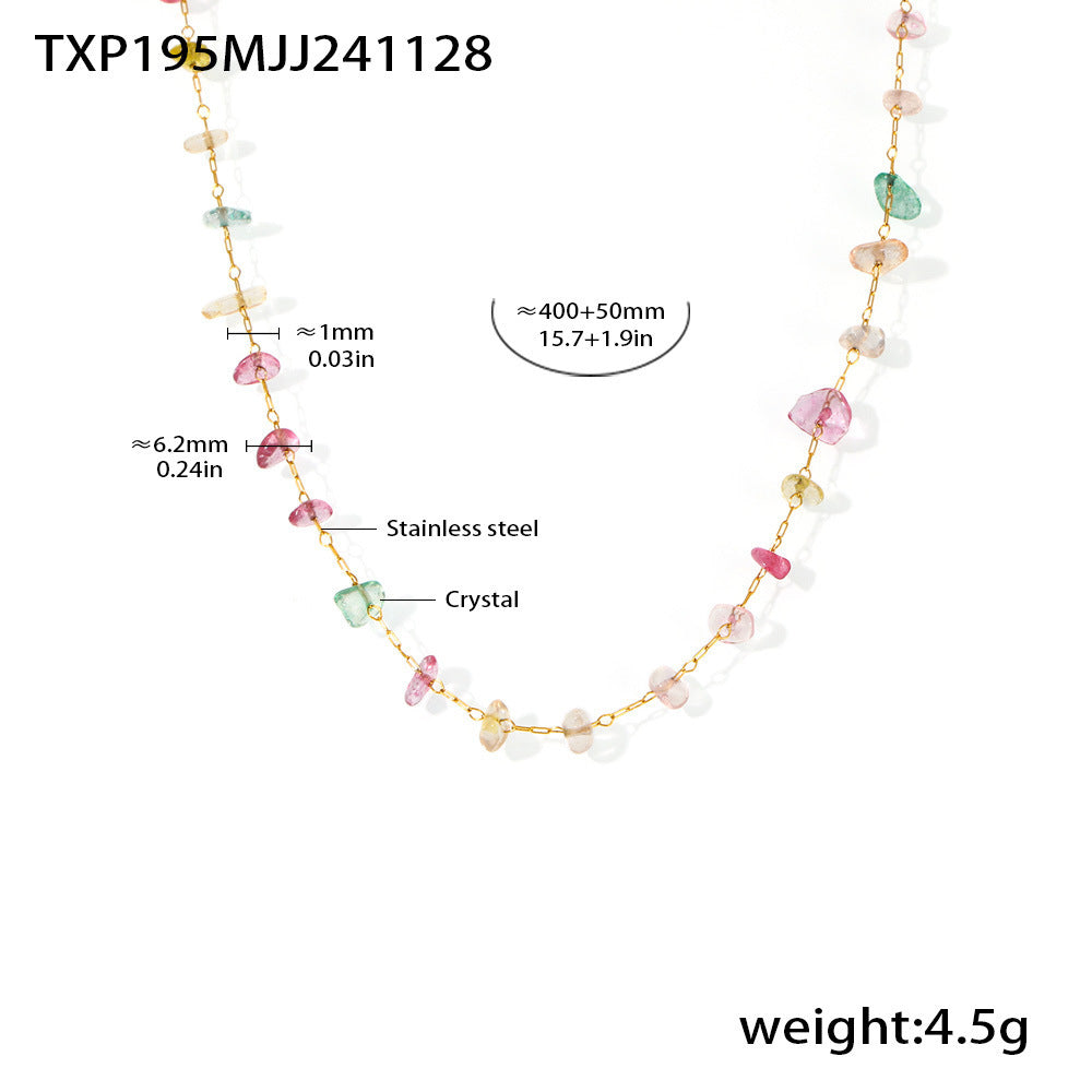 B廠【TXP195】 多巴胺水晶石不鏽鋼鏈條鎖骨項鍊手鍊ins風小眾甜美風套裝 24.12-1