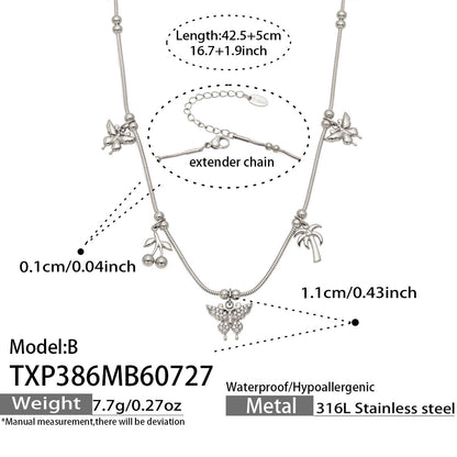 B廠【TXP386】夏日風蝴蝶圓珠吊墜項鍊手鍊 316不銹鋼鍍金輕奢高級感氣質飾品女
 26.07-5