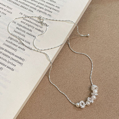 E廠【DQ0435N】法式極簡風淡水珍珠項鍊女S925純銀麻花跑環高級感抽拉鎖骨鏈
 25.10-1