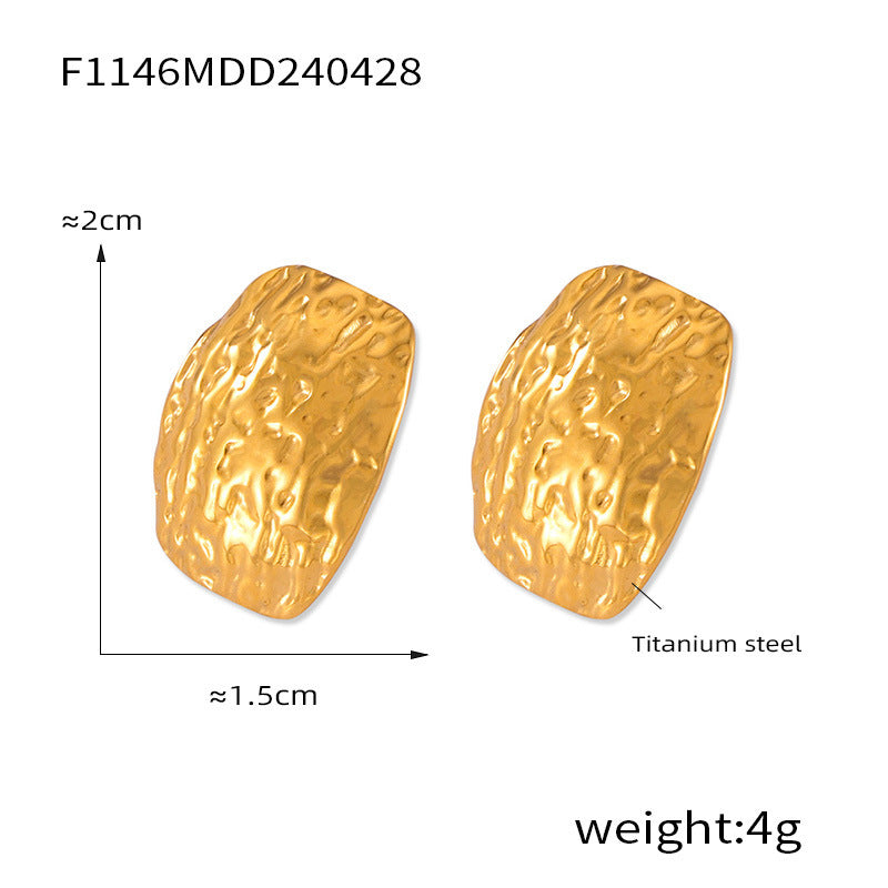 B廠【F1145-6】歐美時尚小眾設計個性爆款耳飾鈦鋼鍍18K金捶紋海螺幾何方形耳環 24.05-1