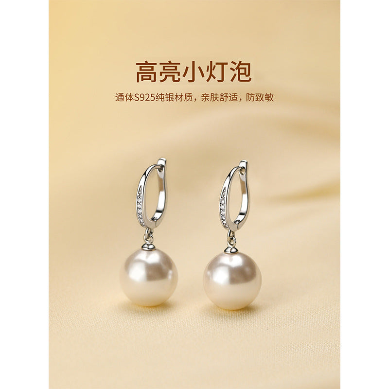F廠【DQ10106E】S925純銀輕奢正圓仿珍珠耳扣女氣質微鑲精緻耳環高級感耳飾潮
 25.09-3