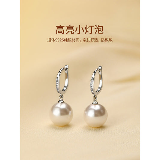 F廠【DQ10106E】S925純銀輕奢正圓仿珍珠耳扣女氣質微鑲精緻耳環高級感耳飾潮
 25.09-3