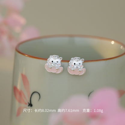 D廠【YC2484N】原創足銀S999好事蓮蓮小馬耳環與田玉手鍊清新耳環小眾首飾
 26.01-1