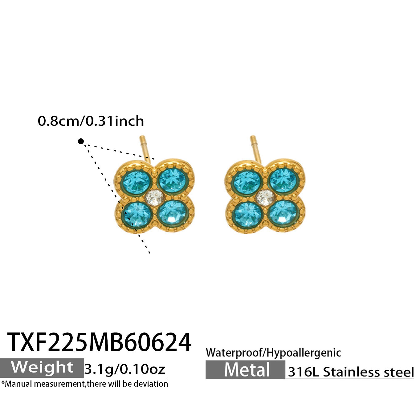 B廠【TXP225】跨境時尚花朵鑲水鑽耳釘ins小眾精緻女士項鍊首飾套裝不銹鋼飾品 26.07-1