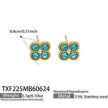 B廠【TXP225】跨境時尚花朵鑲水鑽耳釘ins小眾精緻女士項鍊首飾套裝不銹鋼飾品 26.07-1