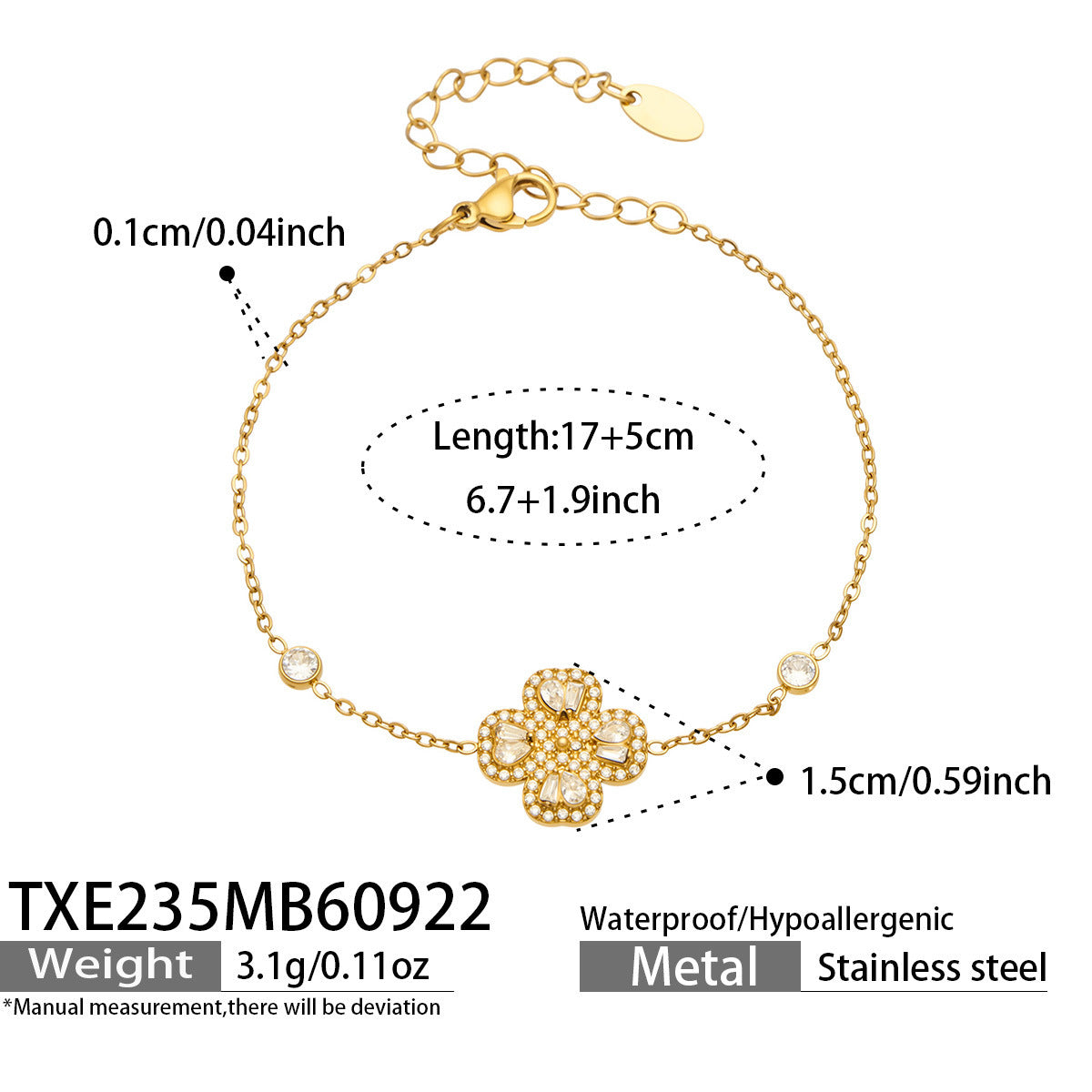 B廠【TXP158】 5A鋯石四瓣花愛心吊墜手鍊項鍊耳環飾品套裝
 26.09-4