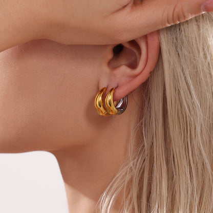 B廠【F1714】ins輕奢風高拋光質感間金色耳環耳環飾品不鏽鋼鍍18K金保色 25.02-3