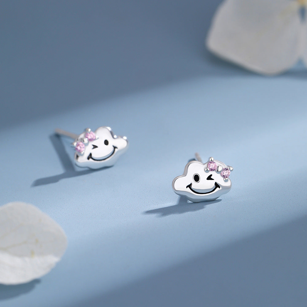 D廠【YC3703E】原創足銀S999雲朵笑臉耳環可愛卡通清新百搭甜美小眾簡約耳飾
 25.12-2