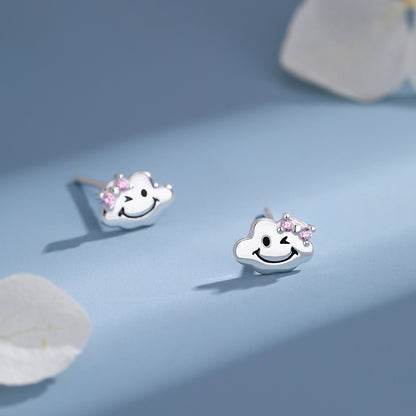D廠【YC3703E】原創足銀S999雲朵笑臉耳環可愛卡通清新百搭甜美小眾簡約耳飾
 25.12-2