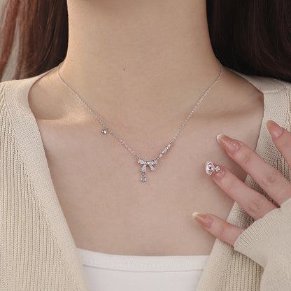 D廠【YC0124N】S925純銀蝴蝶結項鍊精緻少女心在逃公主清新甜美鎖骨鏈 25.02-3