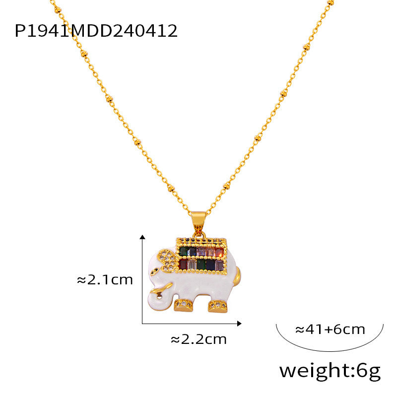 B廠【P1941】跨國新品混彩鑲鑽滴油大象銅鍍金吊墜鈦鋼項鍊女時尚輕奢百搭飾品 24.04-3