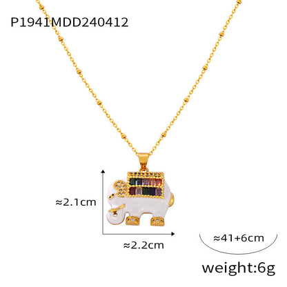 B廠【P1941】跨國新品混彩鑲鑽滴油大象銅鍍金吊墜鈦鋼項鍊女時尚輕奢百搭飾品 24.04-3
