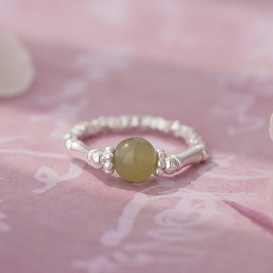 D廠【YC4900R】足銀S999新中式和田玉竹節碎銀戒指女時尚個性國風指環
 25.11-3