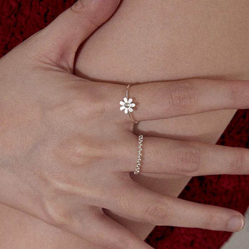 E廠【XDQ8412R】S925純銀日韓時尚小雛菊戒指女甜美小清新花朵氣質開口指環潮 26.07-1