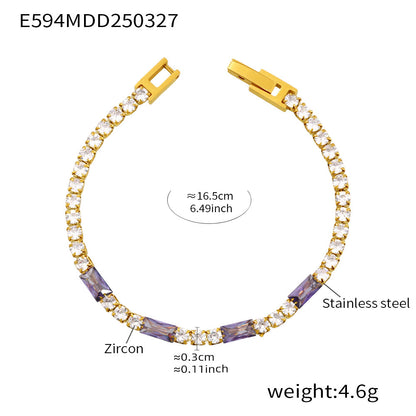 B廠【E594】時尚輕奢方形多色鋯石手鍊ins鑲鑽手飾不銹鋼材質飾品 25.04-1