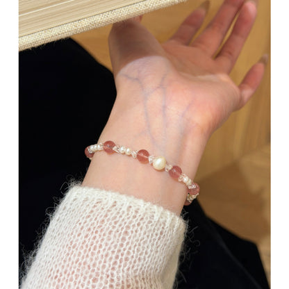 E廠【XDQ0612S】S925純銀天然草莓晶淡水珍珠手鍊女精緻輕奢琉璃珠手飾品
 26.05-2