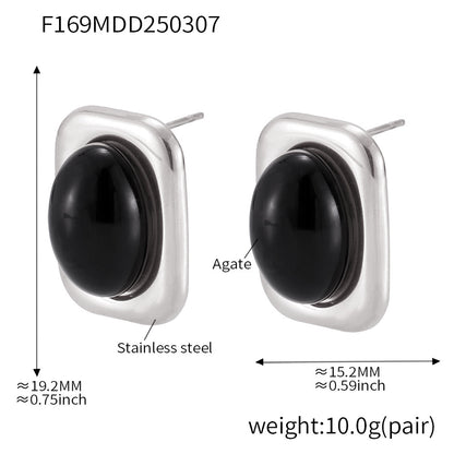 B廠【P521】天然黑瑪瑙耳環ins小眾設計感項鍊時尚百搭鈦鋼18K真金套裝 25.03-2