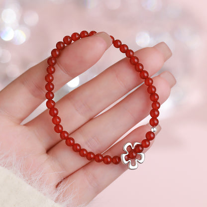 D廠【YC4477SL】純銀S925紅瑪瑙花朵手鍊復古個性簡約設計感時尚百搭精緻手飾
 26.01-1
