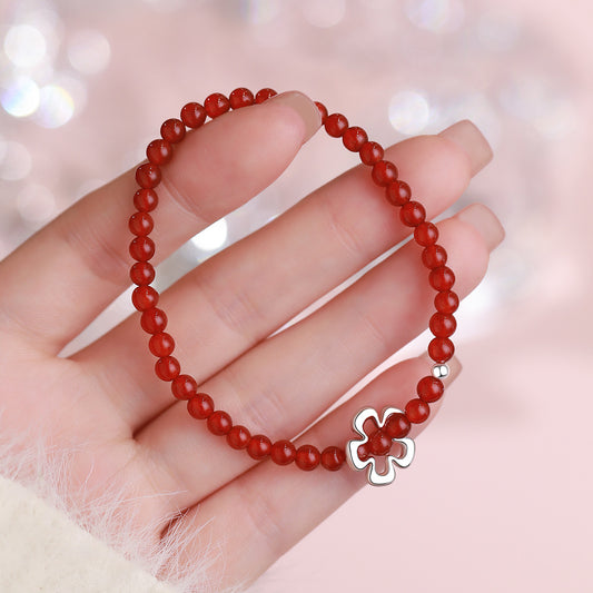 D廠【YC4477SL】純銀S925紅瑪瑙花朵手鍊復古個性簡約設計感時尚百搭精緻手飾
 26.01-1