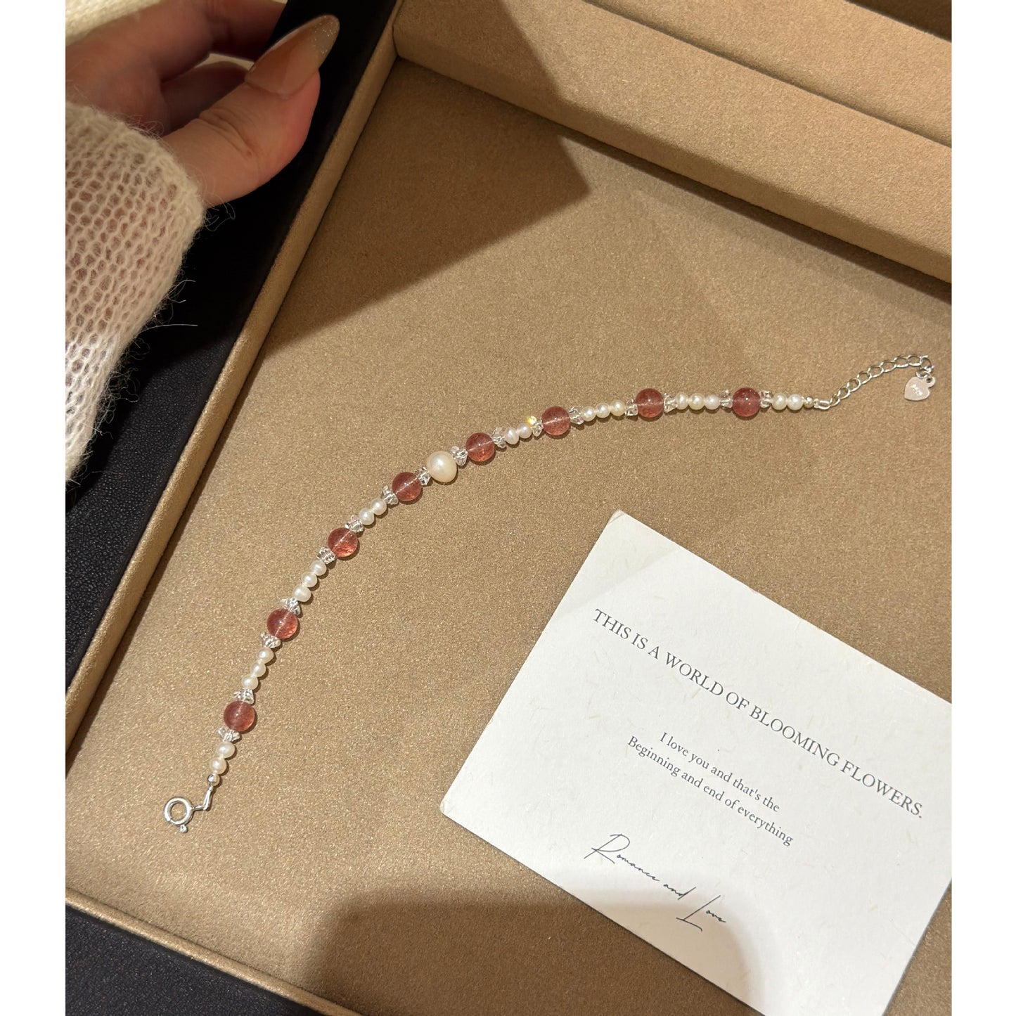 E廠【XDQ0612S】S925純銀天然草莓晶淡水珍珠手鍊女精緻輕奢琉璃珠手飾品
 26.05-2