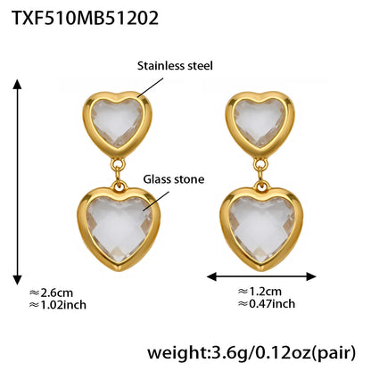 B廠【TXP510】不鏽鋼愛心切麵包邊玻璃石鋼珠項鍊手鍊耳環組鍍18k真金不掉色
 25.12-2