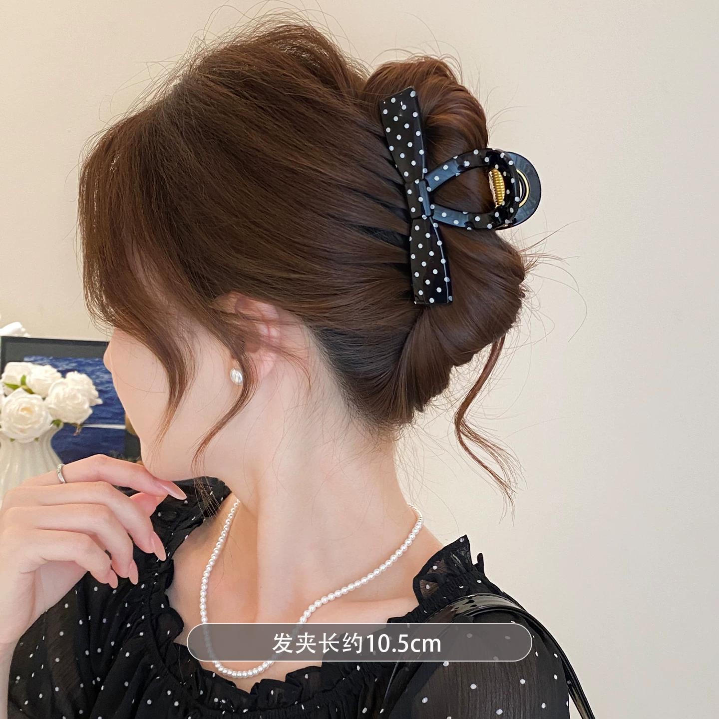 C廠【X775】法式波點蝴蝶結頭髮抓夾女2026新款高級感後腦勺髮夾鯊魚夾子髮飾
 26.08-4「C廠-單筆結帳需滿，NT$500出貨(不含運費)」