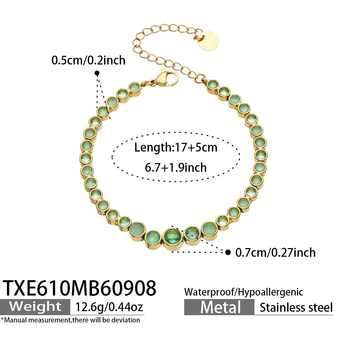 B廠【TXP610】跨境歐美不銹鋼鍍金圓形鋯石項鍊高級感簡約手鍊耳環可疊戴飾品女
 26.09-3