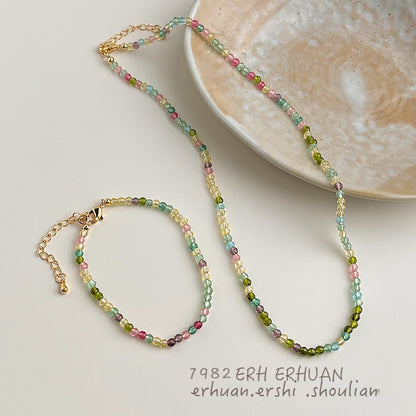 A廠【5626】玻璃水晶項鍊森繫甜美夏日新款彩色繫新款手工鎖骨鍊氣質飾品 25.03-4