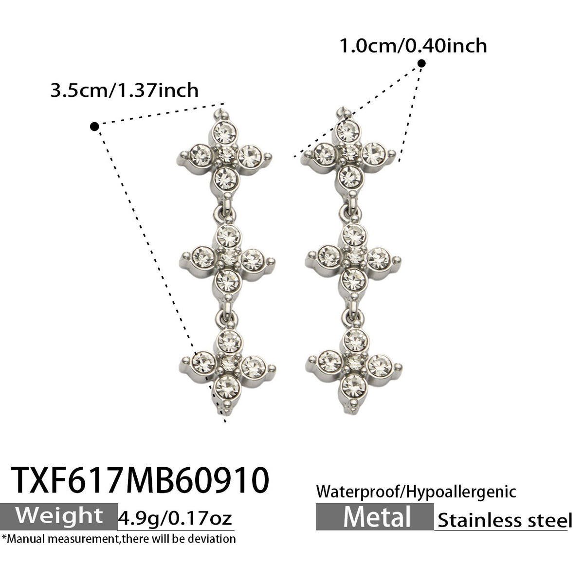 B廠【TXP617】跨境時尚四瓣花鋯石鈦鋼PVD真空電鍍小眾高級鎖骨鏈耳環手鍊組合
 26.09-3