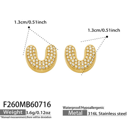 B廠【F260】新款熱銷鋯石26個英文字母不銹鋼鍍18k金 歐美輕奢女飾品耳環
 26.07-4